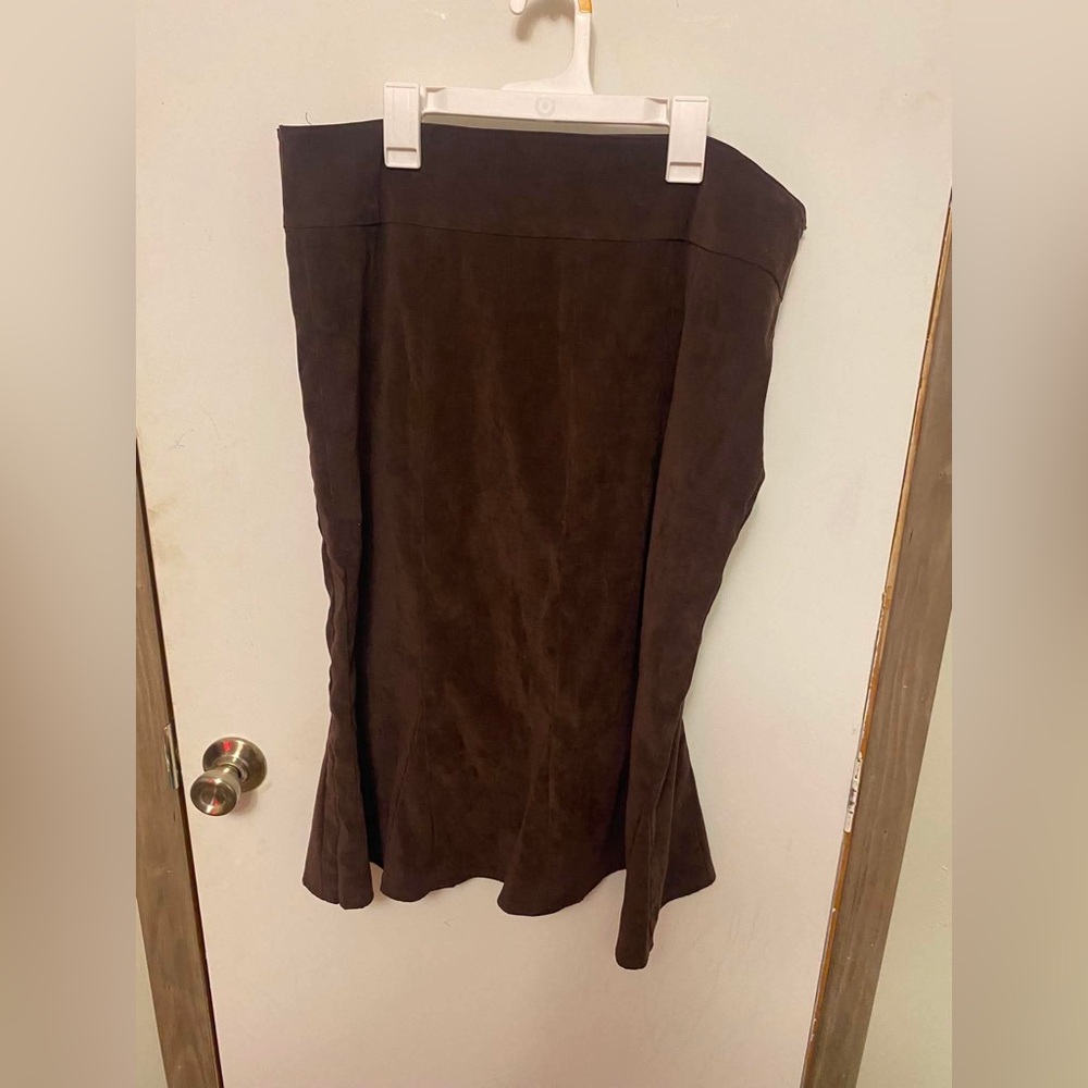 Cato Dark Brown Suede Midi Skirt